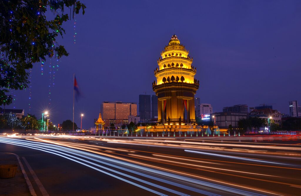 pexels-photo-3226403-3226403 Long exposure night photograph of the illuminated Independence Monument with light streaks in Phnom Penh, Cambodia.