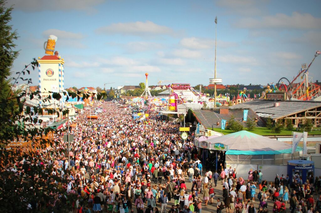 pexels-photo-9827-9827 A lively scene at Oktoberfest in Munich with a massive crowd enjoying the festivities and attractions.